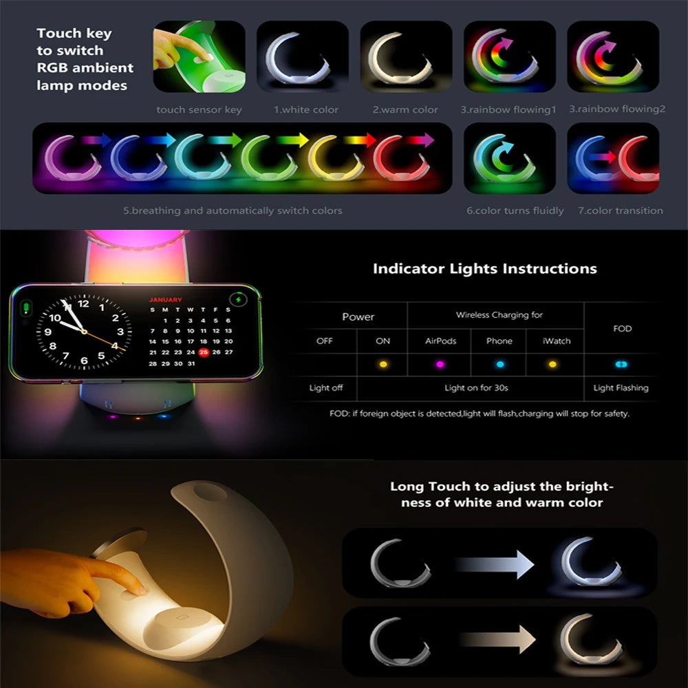 Mini🌙Moon – Dein smarter 4-in-1 Wireless Charger mit Mondlicht - EasyGoodies