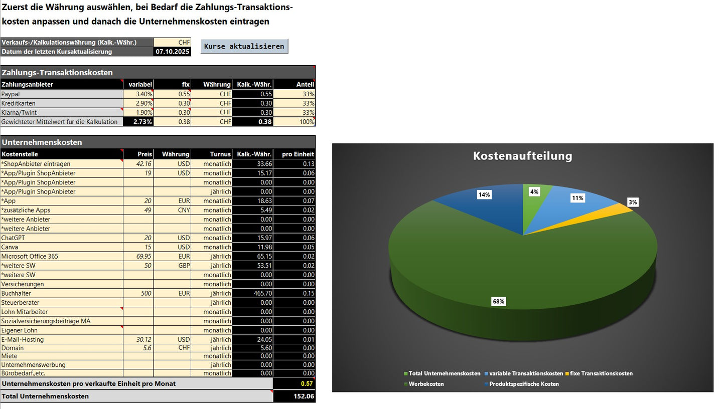 EasyPriceMaster – Kalkulation für Onlineshop | Vorlage zur Preisgestaltung & Rentabilitätsanalyse