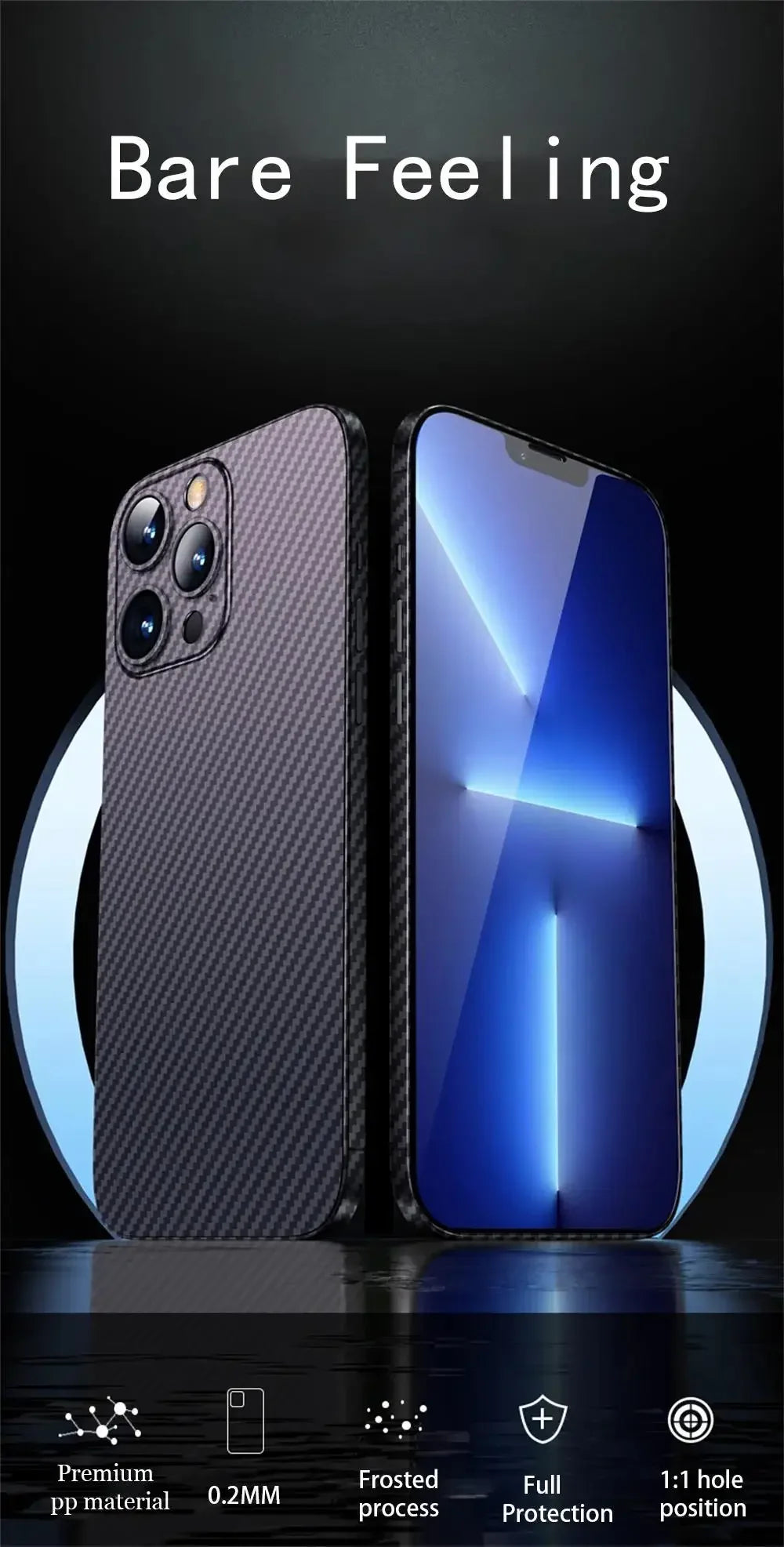 Luxury Ultra Thin Carbon Fiber Matte Case For iPhone 15 14 13 12 Mini 11 Pro Max 15pro XS XR X 6 7 8 Plus SE 0.2MM PP Back Cover - EasyGoodies
