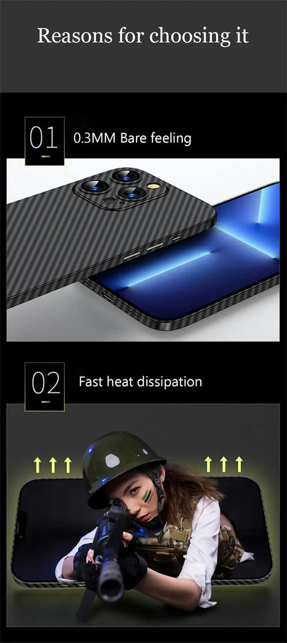 Luxury Ultra Thin Carbon Fiber Matte Case For iPhone 15 14 13 12 Mini 11 Pro Max 15pro XS XR X 6 7 8 Plus SE 0.2MM PP Back Cover - EasyGoodies